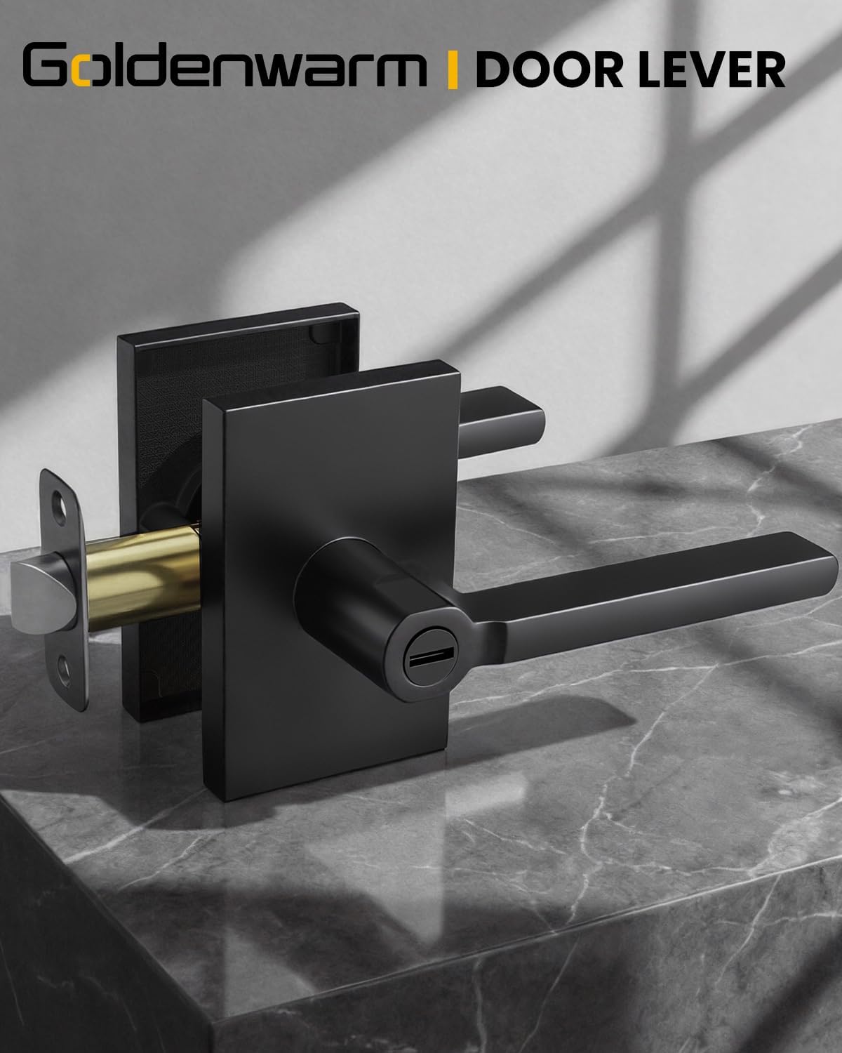 Goldenwarm Black Privacy Door Handles for Interior Doors, Zinc Alloy Matte Black Door Handles Interior for Bedroom & Bathroom, Keyless Door Lever Adjustable & Reversible - 1 Pack