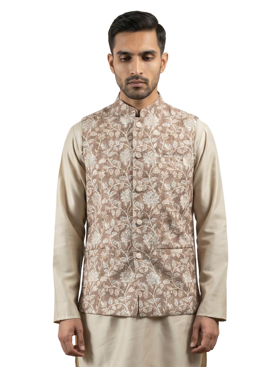 jompers Men Floral Embroidered Cotton Blend Nehru Jacket-picture-35