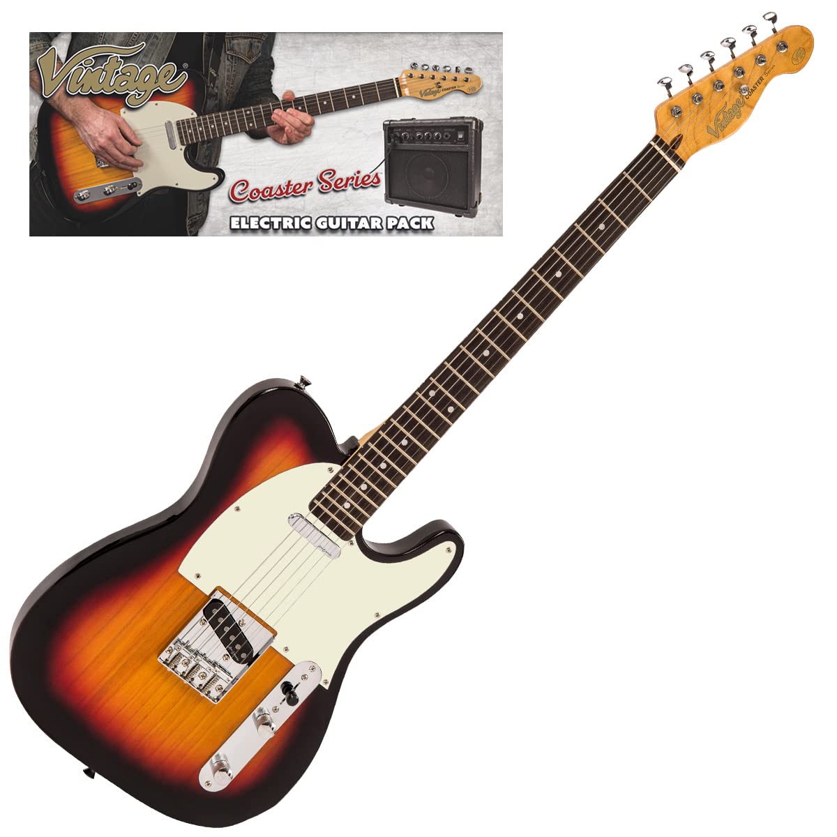 VINTAGE V20 COASTER ELECTRIC GUITAR PACK - 3 TONE SUNBURST