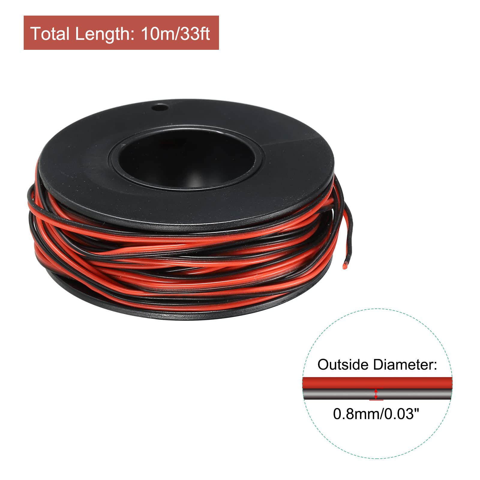 MECCANIXITY 30 Gauge Wire 2 Conductor Parallel Silicone Wire 30AWG Stranded Wire Electrical Wire Tinned Copper Wire Spool 10m/33ft for LED Strip Extension Cable, Car Model, Internal Wiring