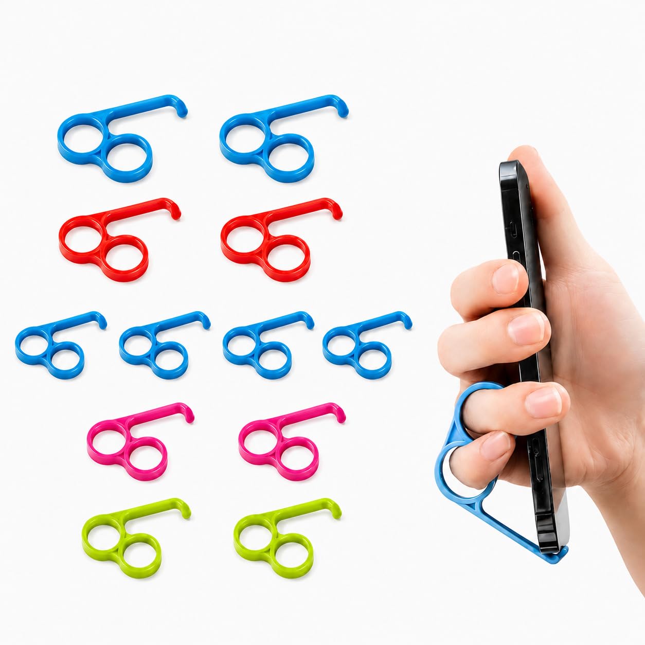 16pcs Finger Phone Holder, Random Color Plastic 2 Holes Little Finger and Ring Finger Grip Strap for Hand