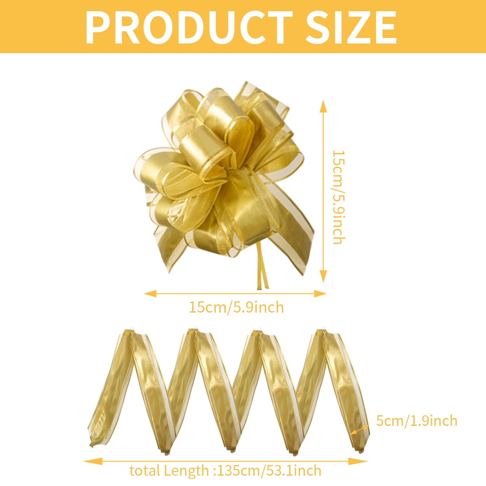 Hevysuo 15Pcs Bows Ribbon with Edge,6inch Ribbons Gift Bows,Wedding Ribbon Bow for Car for Gift Wrapping,Party Decorations,Wedding Cars,Baskets(Green/Gold/White) - Image 2
