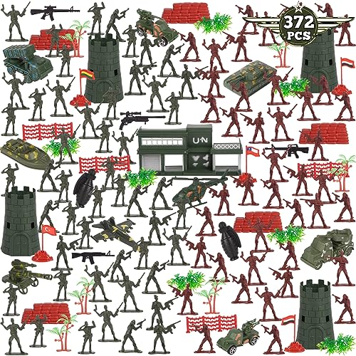 Shindel Army Men Toy Soldier Set, Army Men Military Soldiers Plastic Army Men Toy Soldiers 372PCS Military Figures and Accessories for Kids
