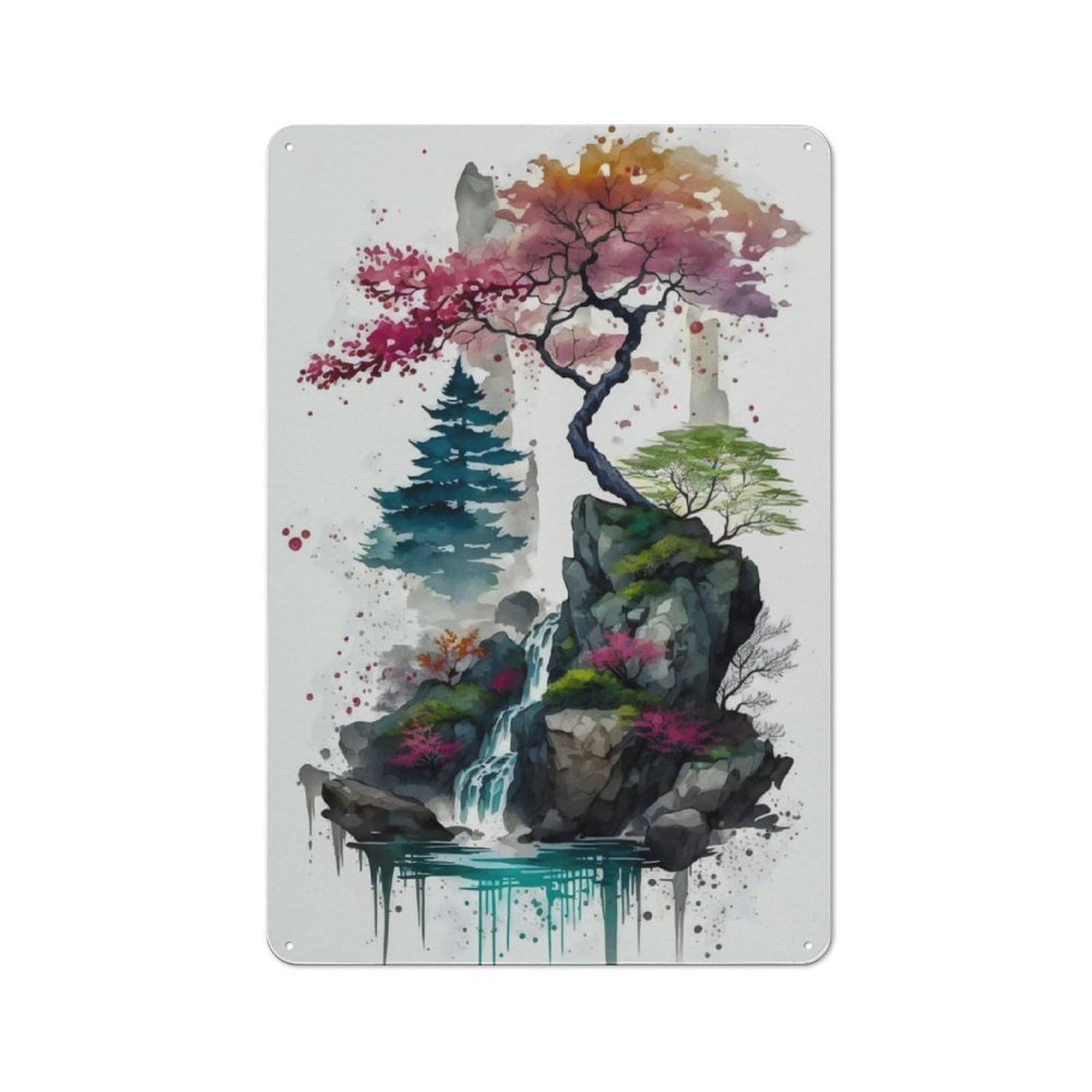 Junmoney Cherry Blossom 2 Rustic Tin Wall Plaque 30X20cm For Guest Room Or Hallway, For Garage, Workshop And Man Cave Decoration