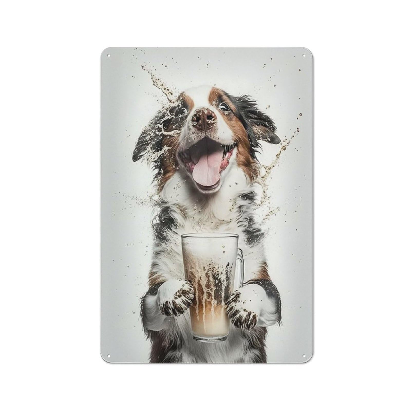 Junmoney Style-17 Retro Metal Wall Sign 30X20cm Featuring Dog And A Beer For Garage Wall, For Garage, Workshop And Man Cave Decoration