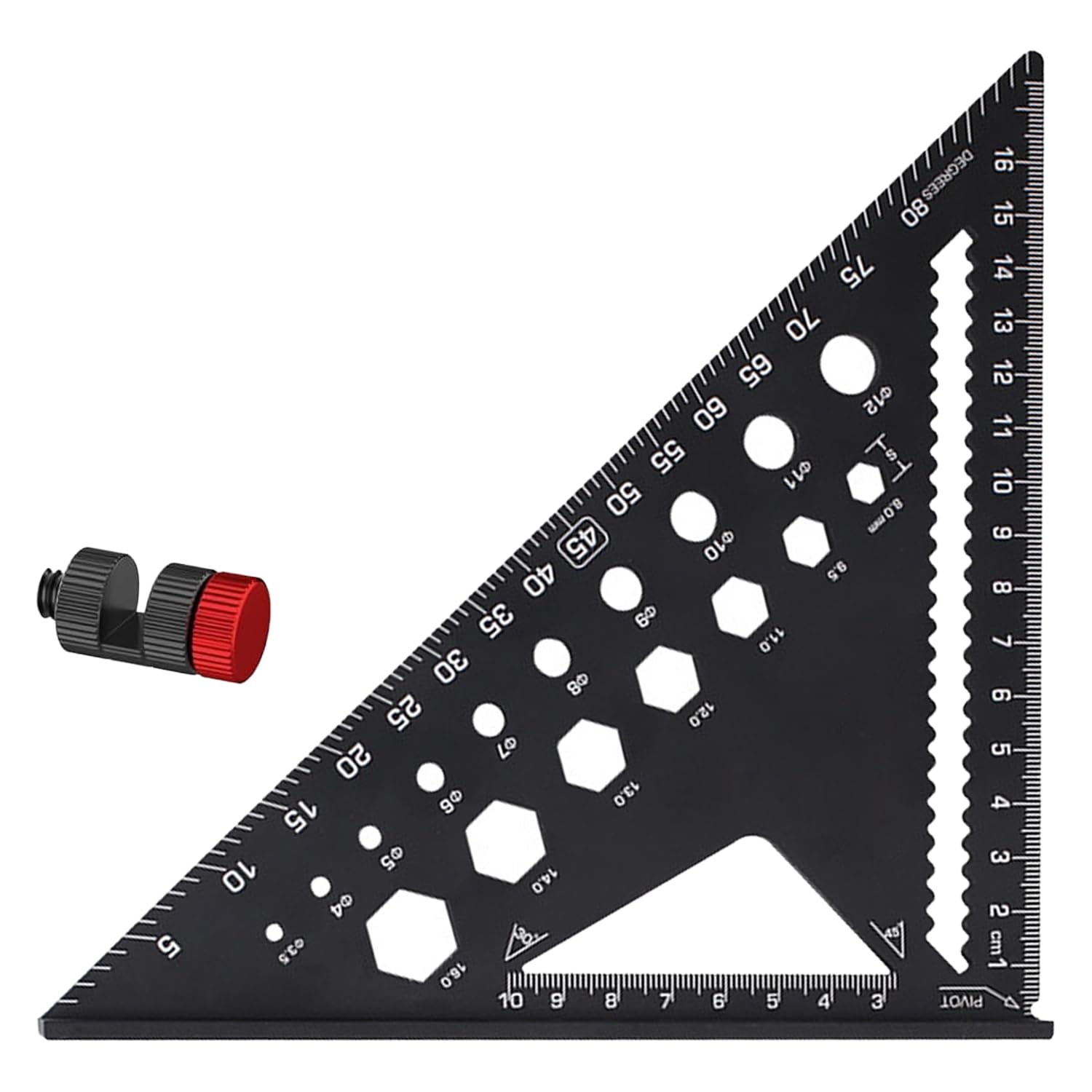Speed Square, 2 Pack Triangle Ruler with 17 Types of Drill Holes 7in Aluminum Alloy Triangle Ruler Carpenters Square Aluminium Rafters Square Metric with Locator Aluminum Alloy Carpenters Tools