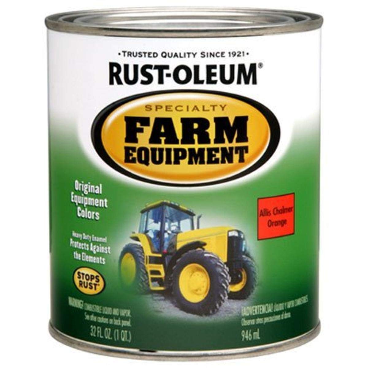 Rust-Oleum 7458502 Specialty Farm Equipment Brush On Paint, Quart, Allis Chalmers Orange