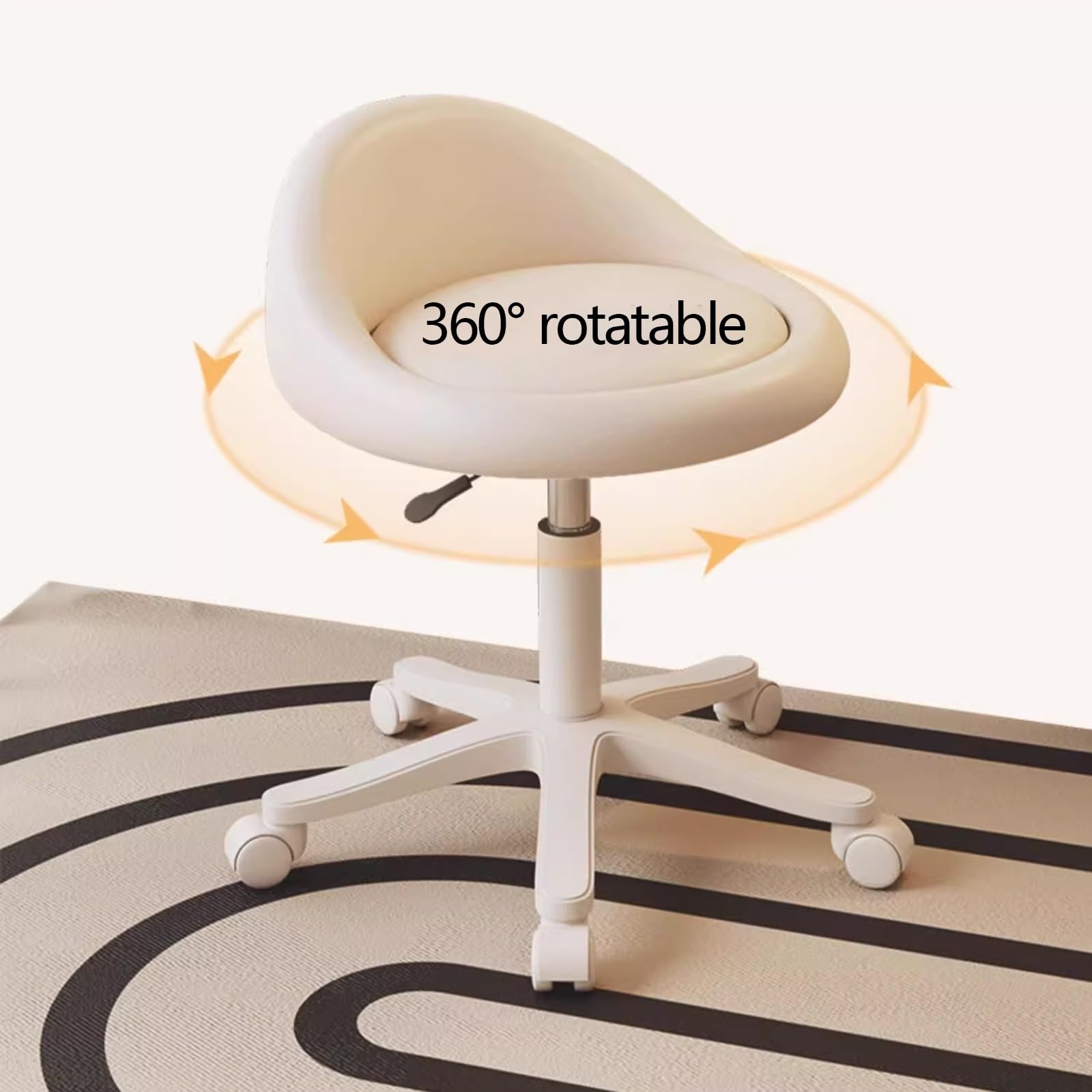 Sgabello Ergonomico Estetista Sgabello Girevole Altezza Regolabile da 35 a 44 cm, Sgabello per Toeletta Trucco con Schienale, Vari Colori Disponibili(White)