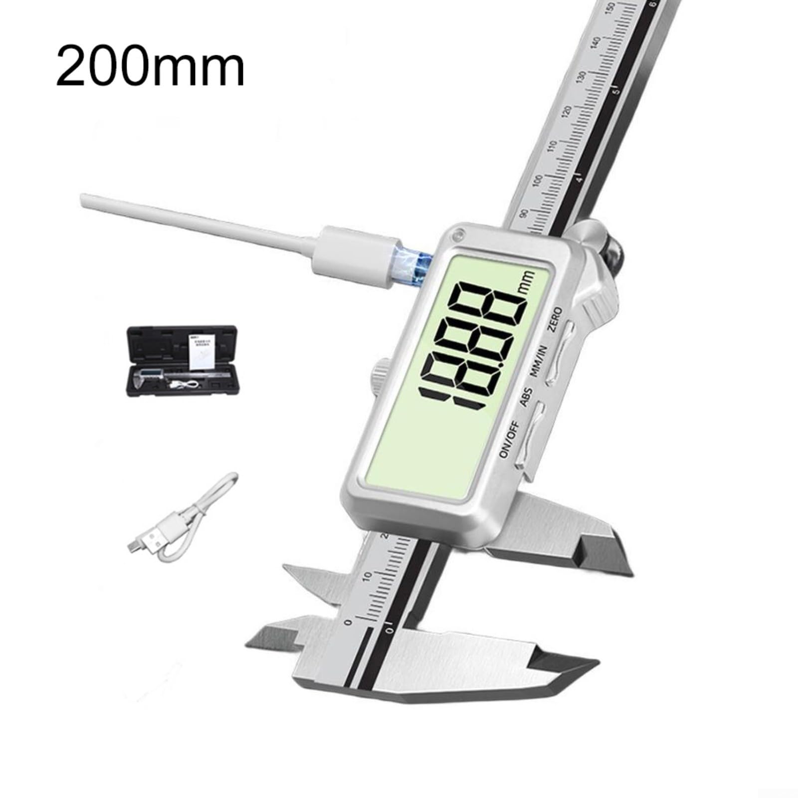 Calibrador digital recargable de acero inoxidable de 0,01 mm de precisión con interfaz USB‑C, pantalla grande, resistente a la corrosión para mediciones industriales de 150 mm (B)