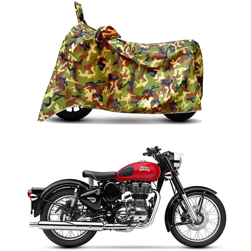 Image of Waterproof 100% PVC Coated Bike Scooty Two Wheeler Body Cover Compatible for Royal Enfie Bullet 350 /UV-Rays /Heat Protection /Birds Dropping /Scratchproof /Dust Proof [6X6 Jungle Print]