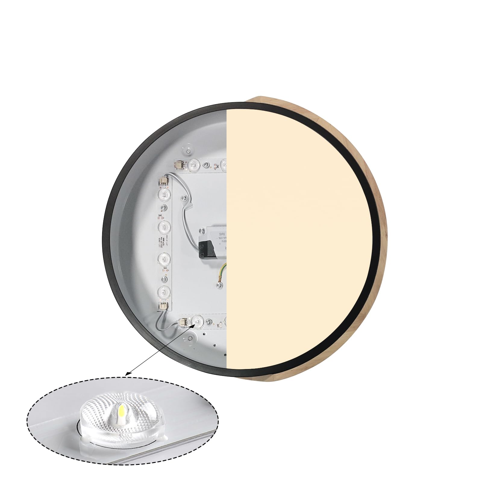 LuFun Plafondlamp LED, 24W Moderne Ultradun Ronde Houten
