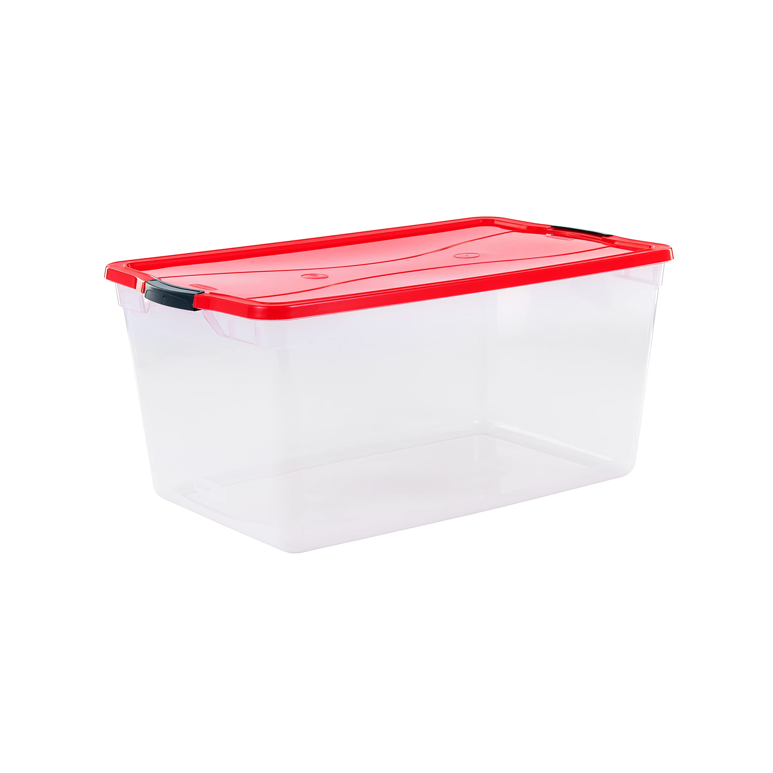 Rubbermaid Clear Plastic Holiday Storage Tote with Latching Recessed Lids and Transportation Handles for Home and Office Use, 4 Pack