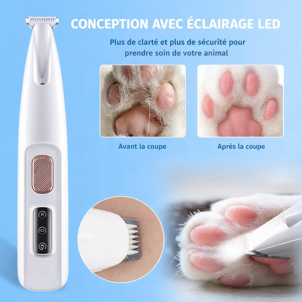 Tondeuse de Précision pour Chat avec Lumière LED, tondeuse chat poils longs noeud, Étanche, Rechargeable USB Rasoir pour Pattes, Visage, Yeux, Oreilles et Toilettage Zones Sensibles (1 PCS)