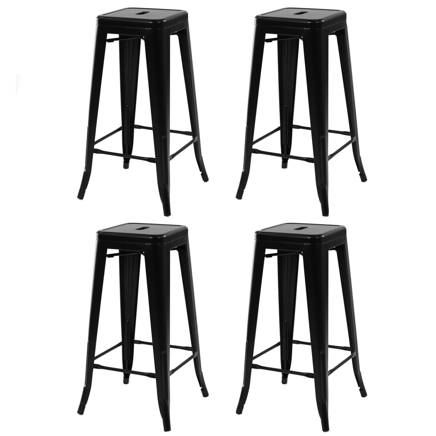 IDMarket - Lot de 4 tabourets de Bar Leny métal Noir Mat empilable Aspect Brut Factory