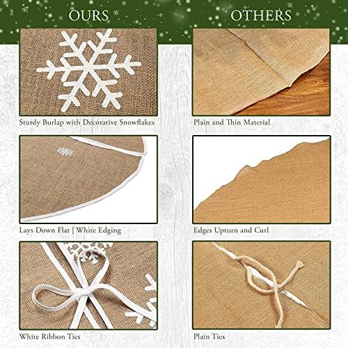 LATERN Christmas Tree Skirt, 122CM Burlap Tree Skirt with White Snowflake Printed Round Xmas Tree Cover Mat for Christmas Holiday Tree Decorations (Khaki)