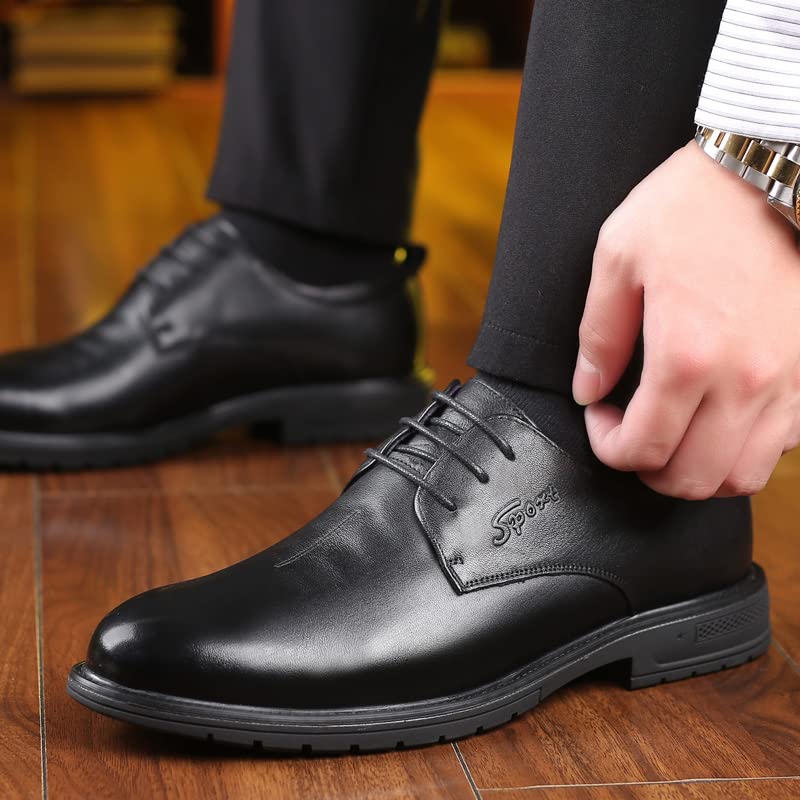 CARZE Męskie skórzane buty biznesowe z prawdziwej skóry Prawdziwa skórzana formalna odzież na co dzień oraz aksamitnie ciepłe dwa bawełniane buty męskie buty męskie(Black shoes,41)