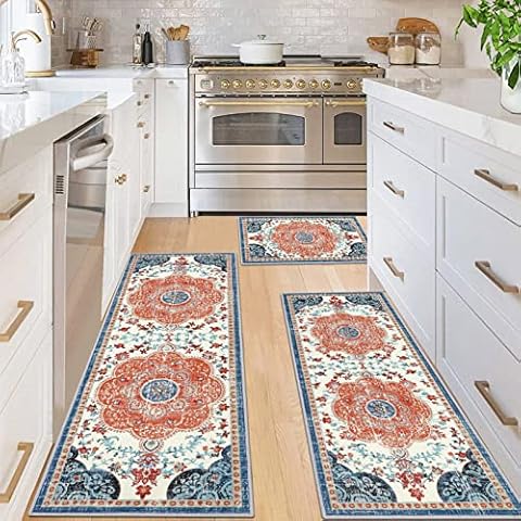 Ileading Boho Küchenteppich-Sets 3-teilig mit Läufer rutschfeste Küchenmatten Cover