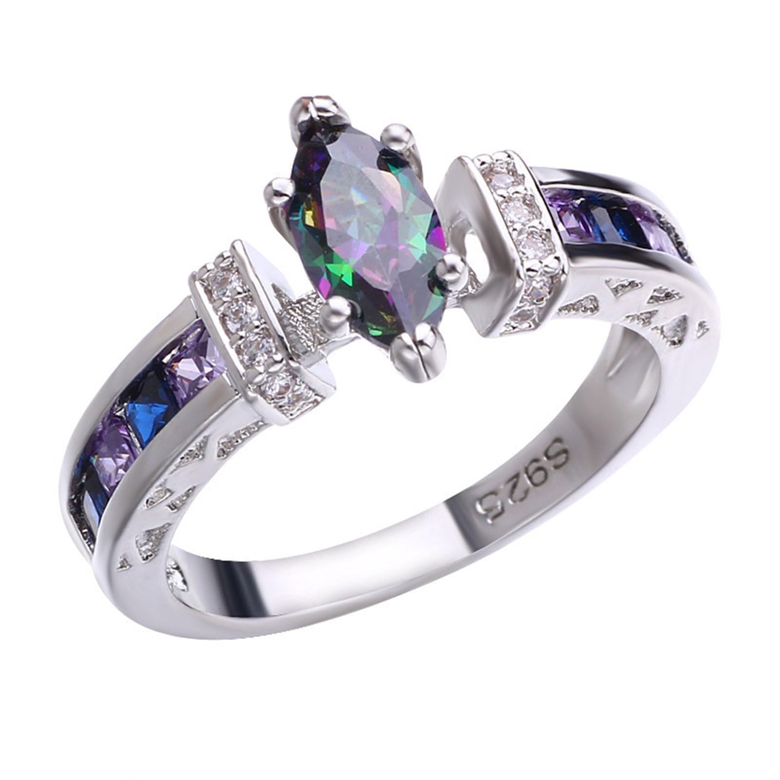 BlingNook Magtherapy Quartz Slimming Ring, Moissanite Torina Crystal-Quartz Ionix Ring Heathcryt Lymph Drainage Therapy Rings Multicolor Marquise Cut Cubic Zirconia Inlaid Finger Ring Jewelry for Women Men