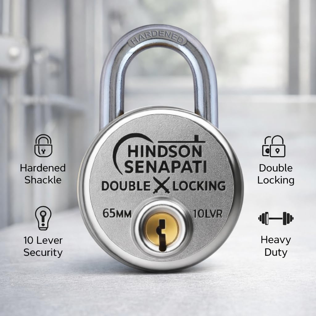 HINDSON Senapati 65mm Double Locking Padlock with 10 Lever Security and 4 Keys, Heavy Duty Lock and Key for Home, Door, Gate and Outdoor Use — Amazon image 2