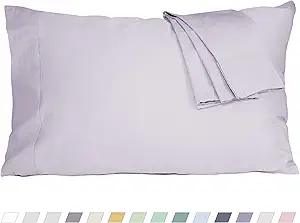 Pillow Cases, King Size Cotton Percale Weave Pillowcases, Pre-Shrunk Breathable and Hypoallergenic Pillowcases, Set of 2 (2 Piece King 20 Inch x 40 Inch, Light Purple)