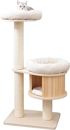 AGILE Torre de condominio moderno de madera contrachapada de 51 pulgadas con poste rascador (Ollie de 2 niveles)