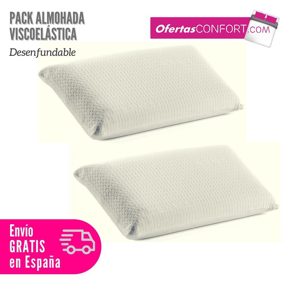 N/S Pack de 2 Almohadas Viscoelásticas 150 cm, 2 Almohadas de Cama, Doble Funda, Funda Exterior con Tratamiento de Aloe Vera, Termosensible, Gran Adaptabilidad, Transpirable, Accesorios Dormitorio