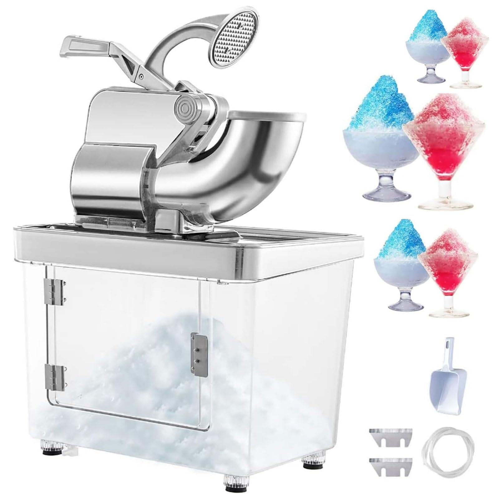 ZHJOPP Electric Ice Shaver Crusher, 350W Dual Blade Snow Cone Machine, 300kg/h Capacity, Stainless Steel for Commercial Use