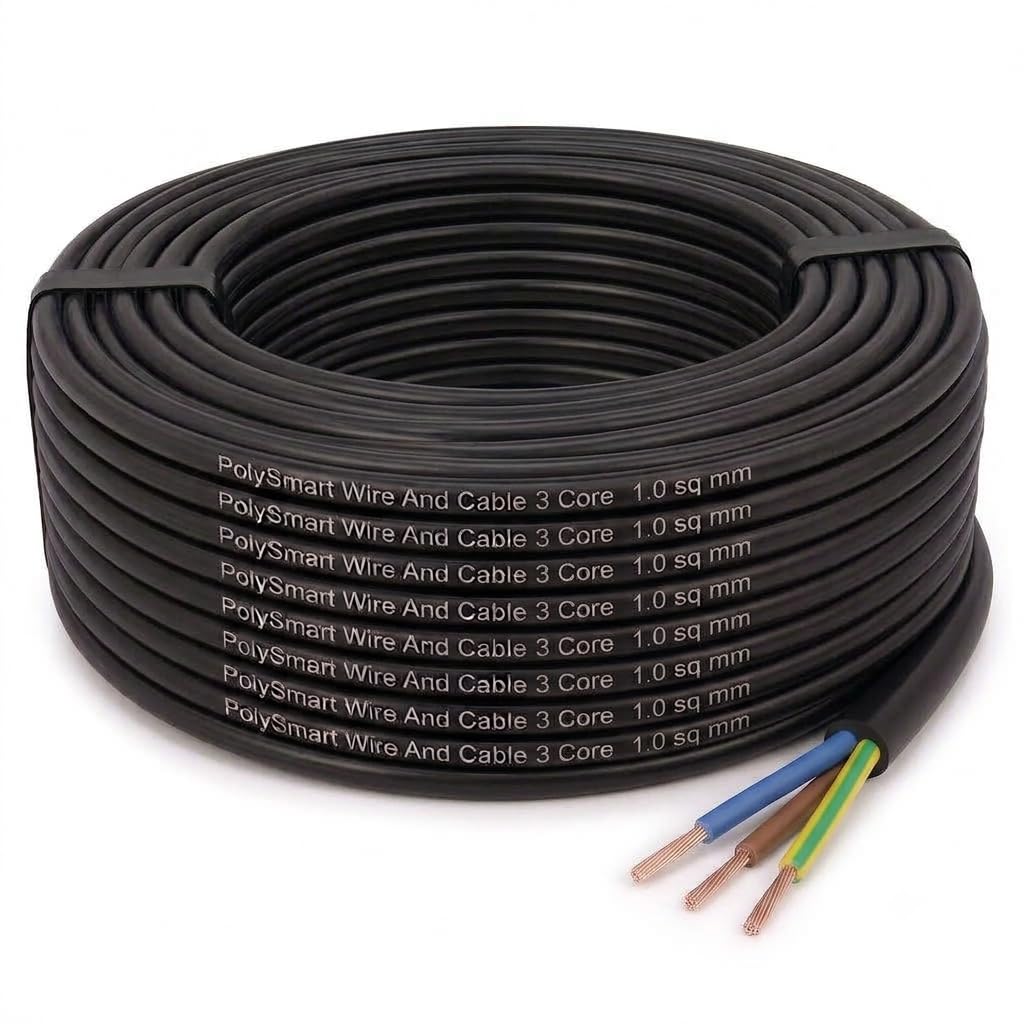 polysmart core wire copper wire round cable 80 meter (1.00 sq mm, 3 core) | copper cores, flame retardant