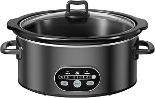 NEWBULIG Slow Cooker 6 Quart, Large Slow Cooker, Ceramic Nonstick Coating, 3 Adjustable Temp Multi Cookers with Dishwasher Safe Stoneware Pot & Tempered Glass Lid, 35in Tangle Free Cord Wrap, Black