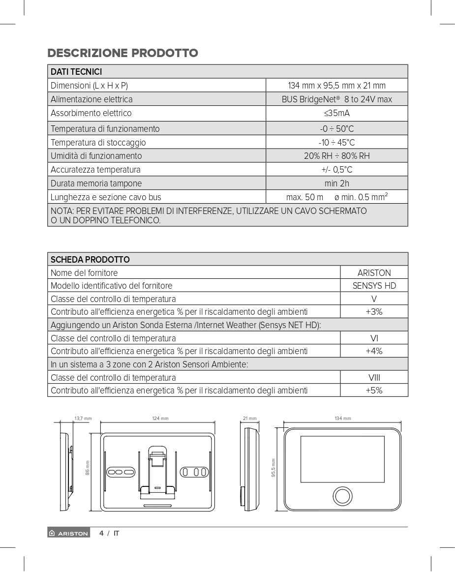 Ariston SENSYS HD 3319467 sterownik systemowy z przewodem, biały