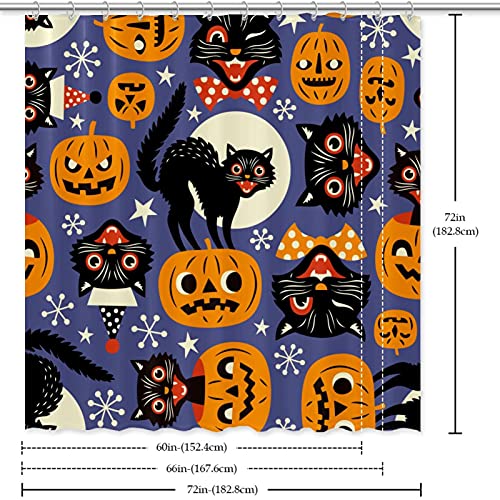 Rideau de douche Halloween citrouille et chat noir avec crochets - 7