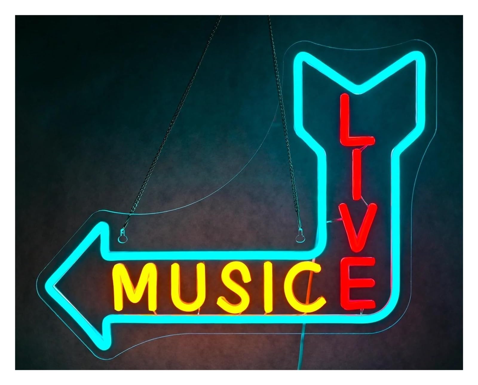 Hängende Kunst-Leuchtreklamen Live-Musik Neon Zeichen Pfeil Richtung Lichter Zimmer Dekoration Für Musik Bar Club Party 41x29cm