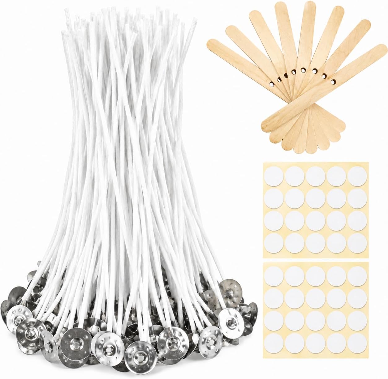 8 Inch Candle Wicks - 100 Pcs Extra Long Cotton Wicks with 10 Wooden Holders