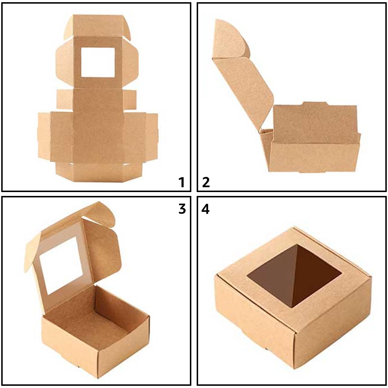 CYEER Set di 72 scatole per torte da 15,2 x 15,2 x 7,6 cm, scatole per cupcake per porzioni di torte, scatole in carta kraft marrone con finestra per porzioni di cupcake, biscotti e ciambelle