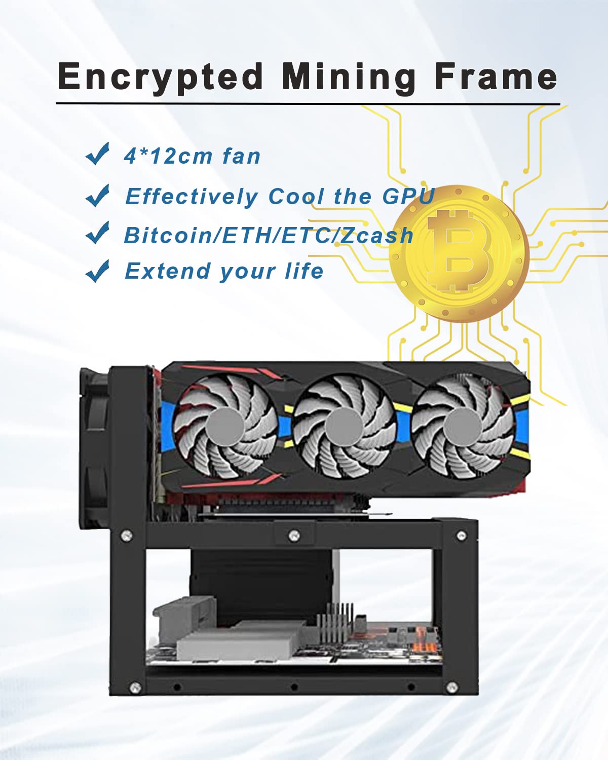 Mining Rig Frame 6 GPU, Stahl Offen Mining Frame mit Antistatikstreifen, Open Air Miner Mining Case für ATX/Btx/Flex/Itx/Microatx, 4 X 12cm Ventilator (Nur Rahmen)