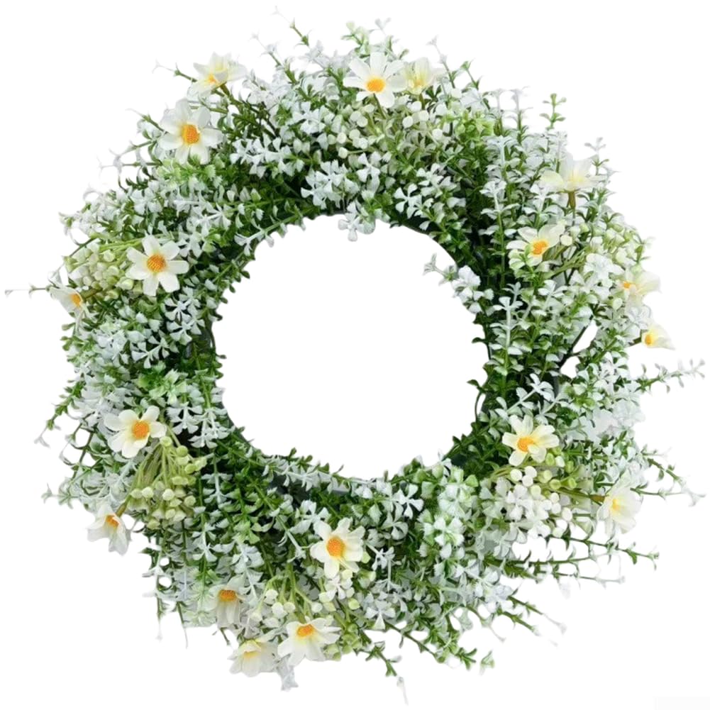 Ghirlanda di eucalipto artificiale primaverile con margherite bianche, realizzata a mano, in plastica leggera, da appendere alla porta, decorazione per Pasqua, vacanze, per casa, ufficio, parete e
