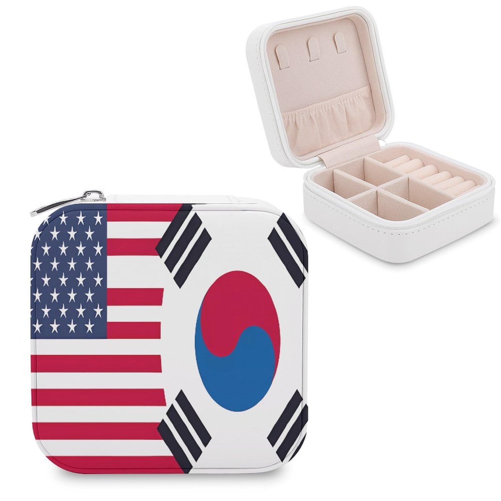 CUTJMDNGH Korea South U.S. Friendship Flag Jewelry Box for Women Jewellery Case Organizer Storage Boxes Craft