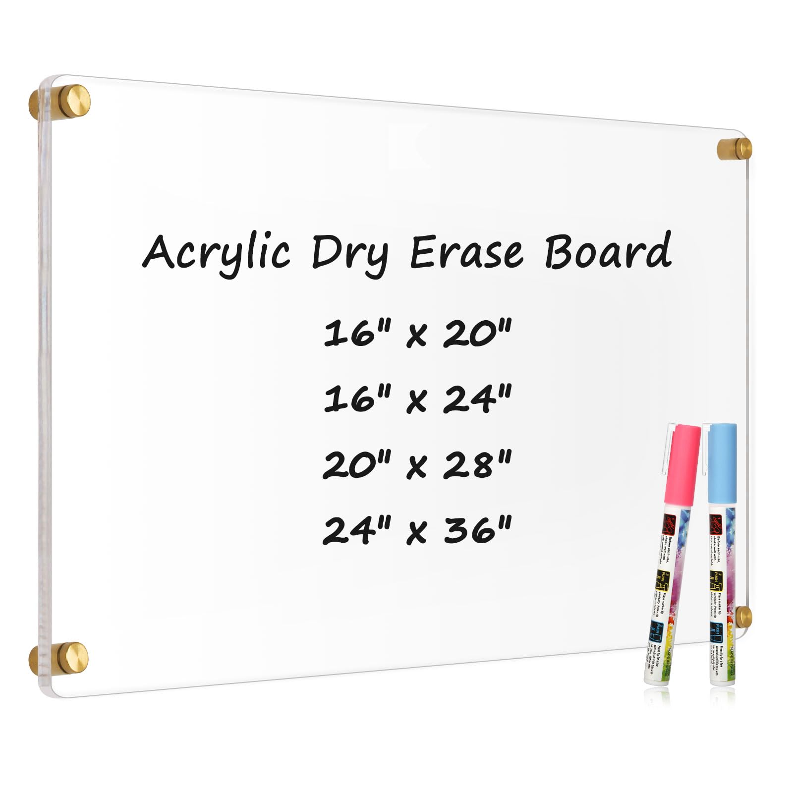 AMUSIGHT Clear Acrylic Dry Erase Board, 36" X 24" Golden Non-Magnetic Acrylic White Board for Wall, Clear Erasable Acrylic Board for Office, School or Home, 2 Markers, ASNO69G1