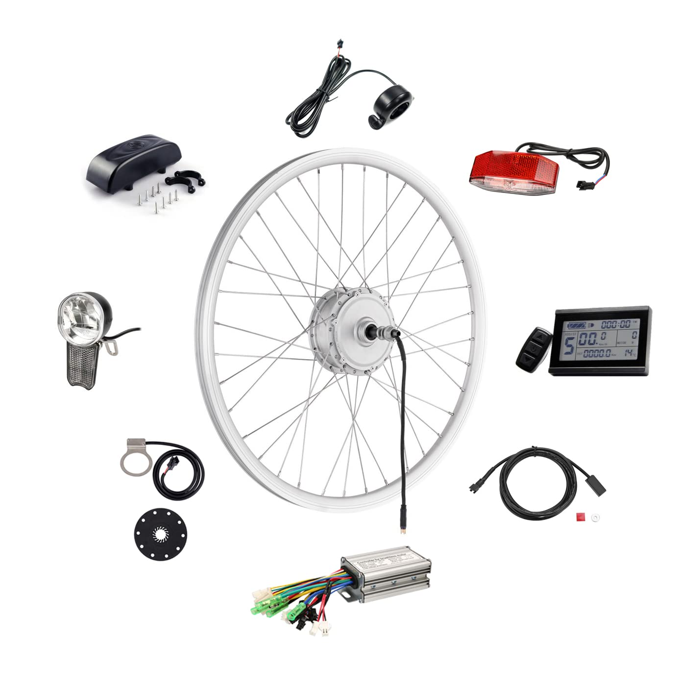 E-Bike Umbausatz, Nabenmotor Hinterrad, Silber, Professional, 20''/26''/28'', 36V/48V, 250W/500W