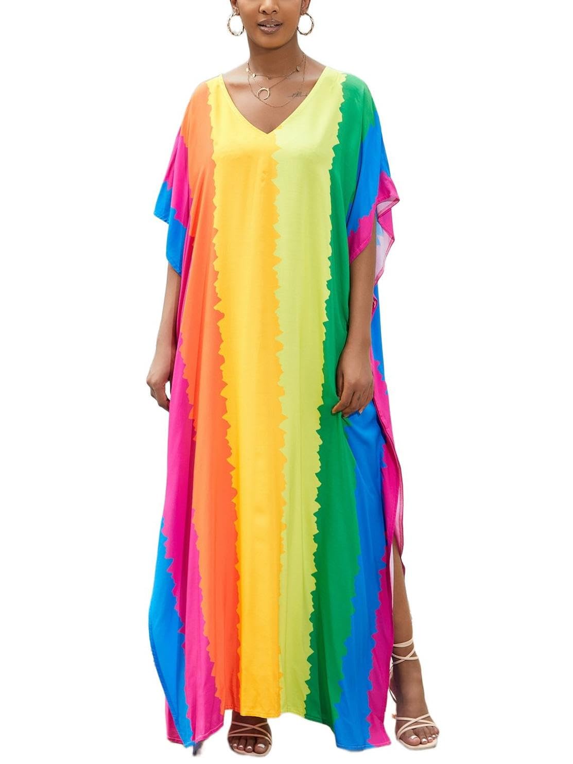 NFVNKJ Women's Plus Size Beach Lounge Kaftan Maxi Dress Swimsuit Coverup for Women