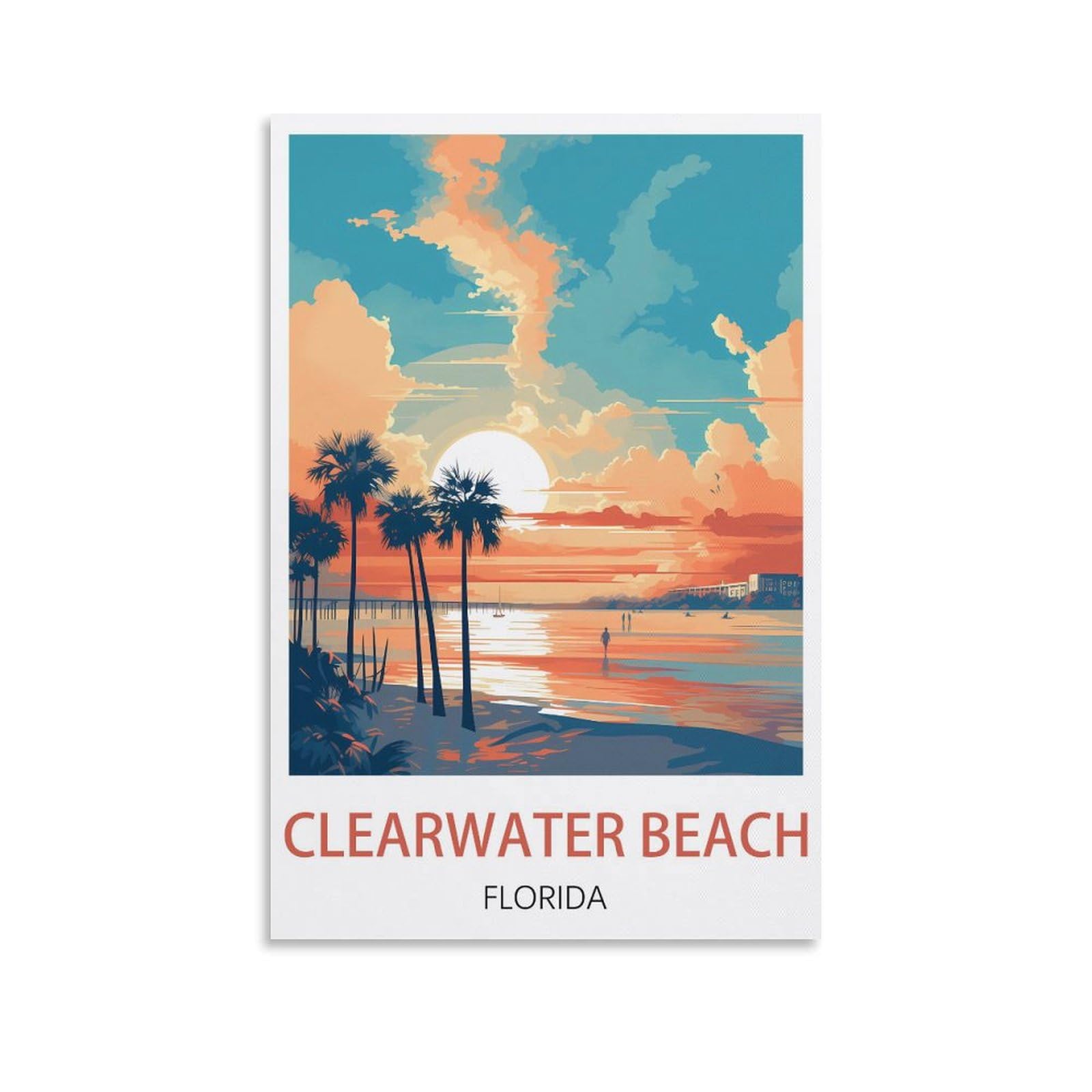 Nprzm A093 Vintage Metal Tin Sign Clearwater Beach Floridas Tin Sign Retro Wall Art Poster For Home Man Cave, Cafe Bar Wall Decor 30X40cm
