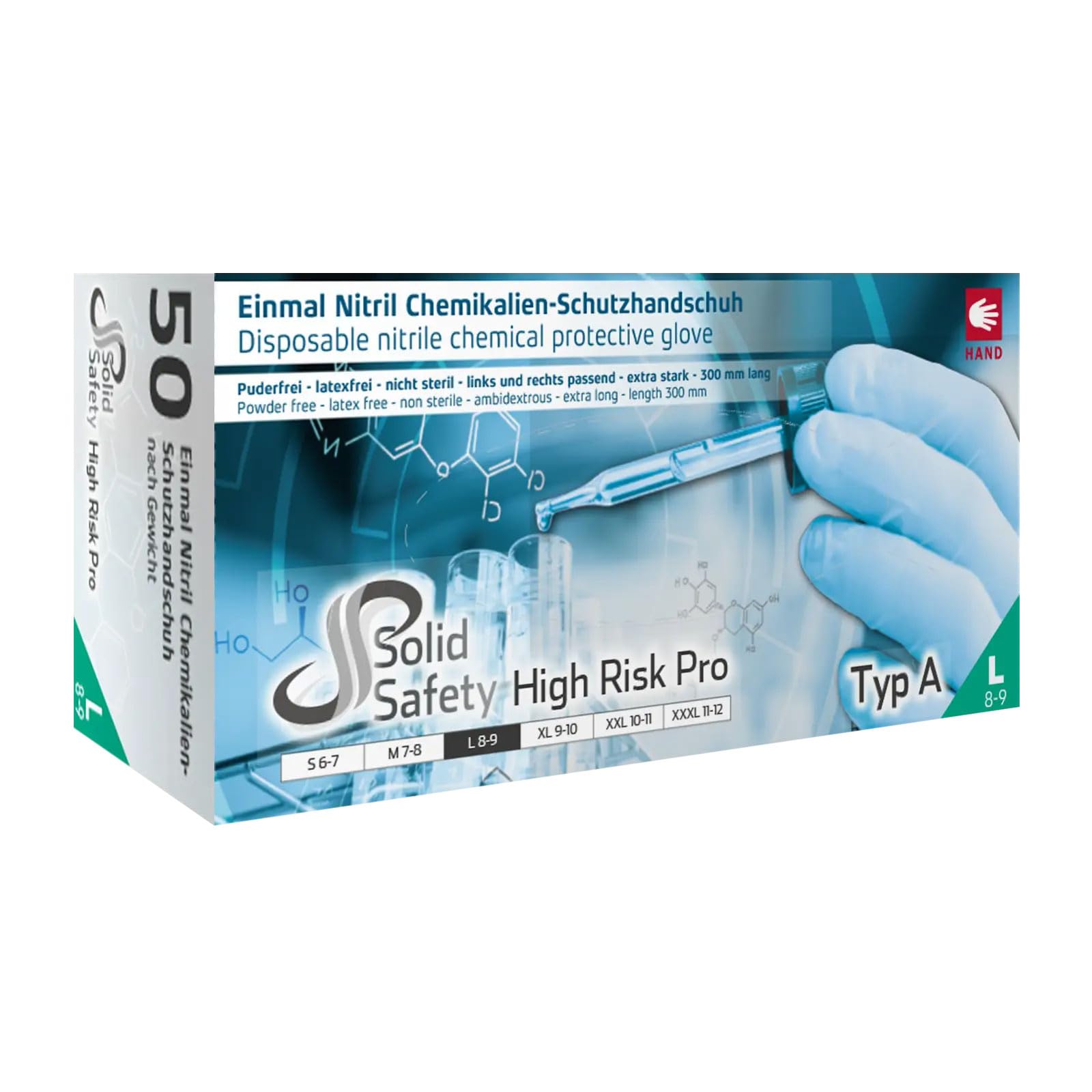 HighRisk Pro - Manopla de nitrilo Guantes (talla M, EN 374, EN 388 PSA III), color azul AMPRI