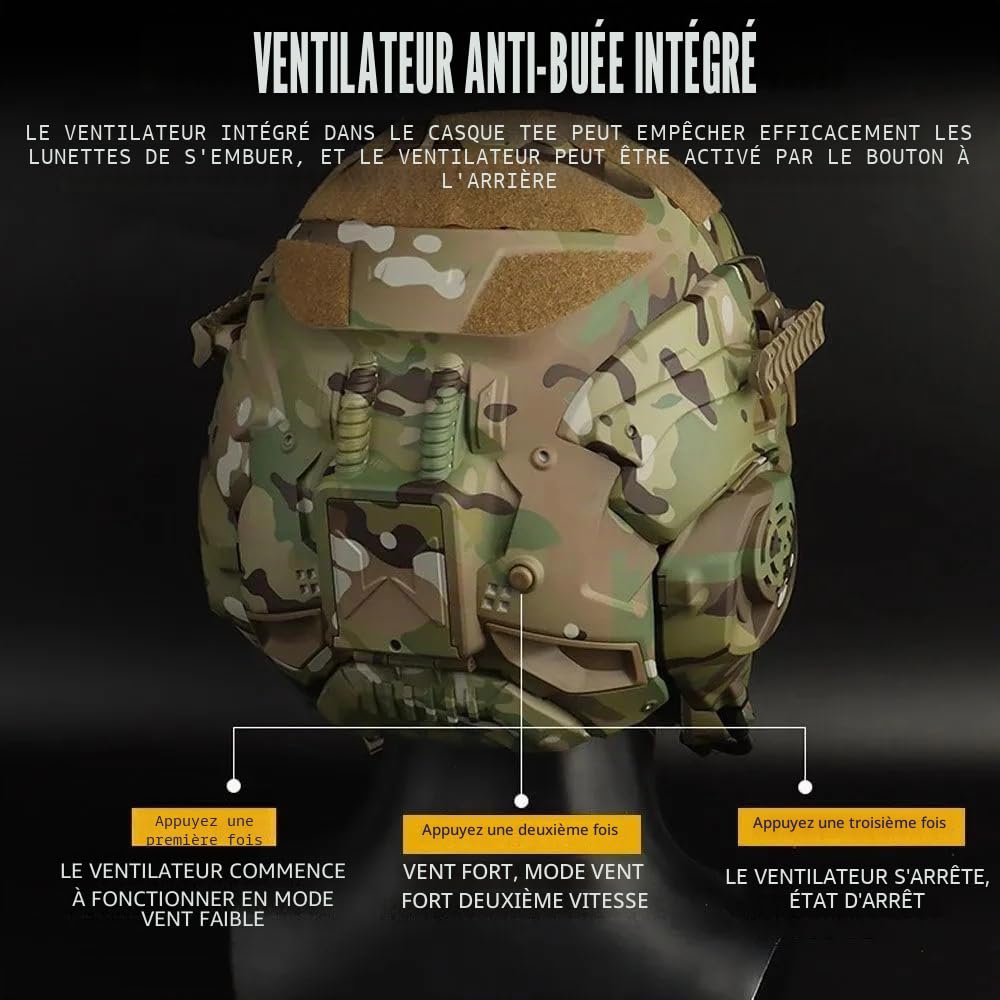 ACEXIER Casque Tactique Airsoft Casque intégré Anti-buée Ventilateur Assaut Masque Amovible Paintball Airsoft Équipement Protection Casque