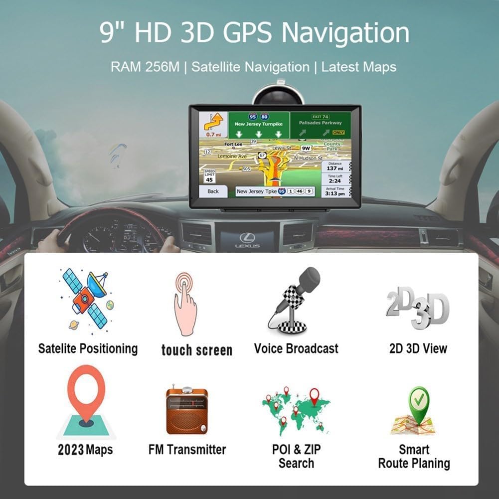 Samochodowa nawigacja satelitarna, ekran dotykowy nawigatora GPS 22.5 cm, nawigacja GPS z nawigacją głosową, mapa ruchu na żywo, aktualizacje map UE, obsługa wyszukiwania kodów pocztowych i wskazówki
