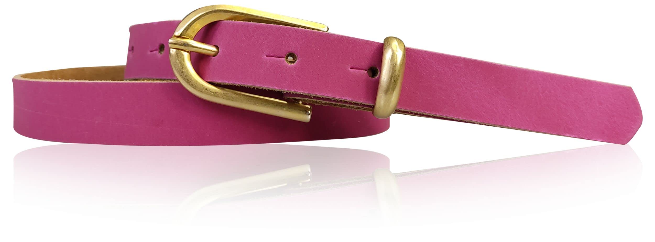 FronhoferSkinny Leather Women's Belt, 2 cm / 0.78 in, Gold Buckle & Loop 18690