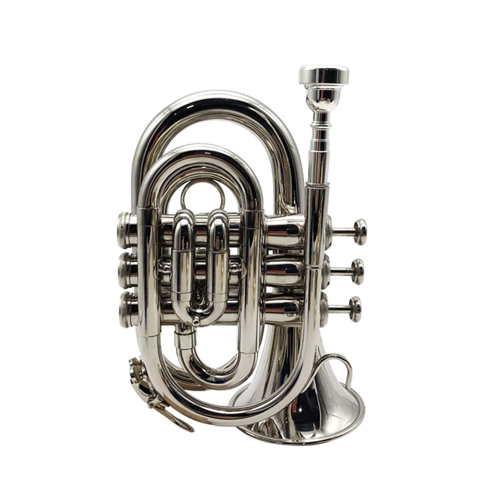 Trompeta Laton Professional BB Flat Trompeta En Si Bemol Portátil De Bolsillo Plateada Para Principiantes Instrumento Examen Interpretación Profesional(Silver)