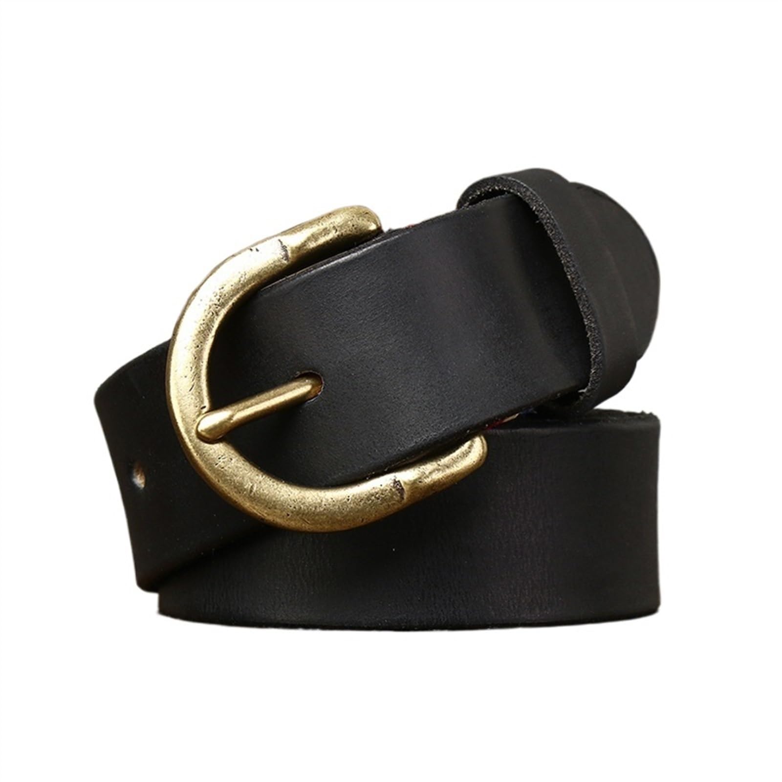 Meidai Men's Black Belt 3.8Cm Genuine Leather Belt Hard Metal Matte Buckle Original Cowskin Belt Jeans Belt (Size : 125, Color : )