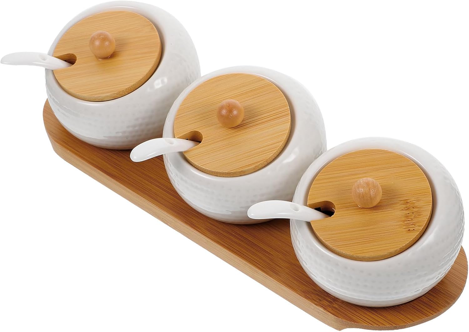 Alipis Ceramic Kitchen Seasoning Jars Set, 3pcs Condiment Pots with Lids, Pepper and Salt Containers for Dining and Cooking Use