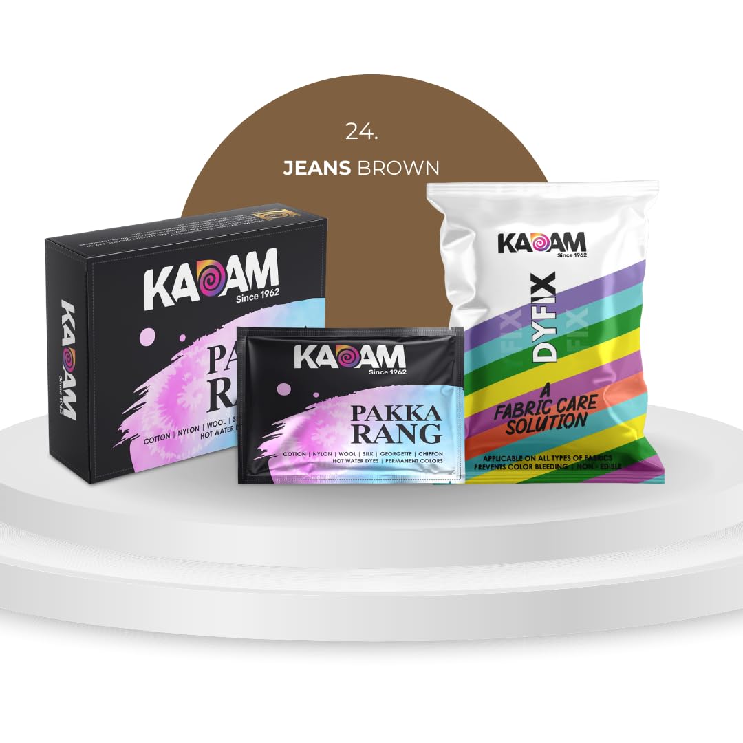 Kadam Pakka Rang Fabric Dye Colour | 25g Pack | Includes DyFix Color Fixer | Permanent Fabric Dyes for Old Faded Jeans and Clothes (Jeans Brown) (B0C8FRYNF4) Amazon Price History, Amazon Price Tracker
