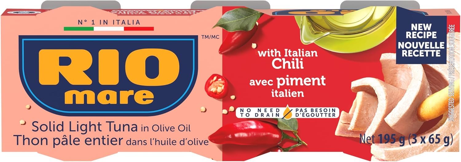 Italian Gourmet bundle für Rio mare Thunfisch mit Peperoncino di Calabria 6x(3x65g) in Olivenöl, scharf, proteinreicher Snack & Salate + Italian Gourmet polpa
